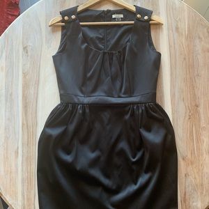 Black Satin Mini Dress w/ Gold Accent Button